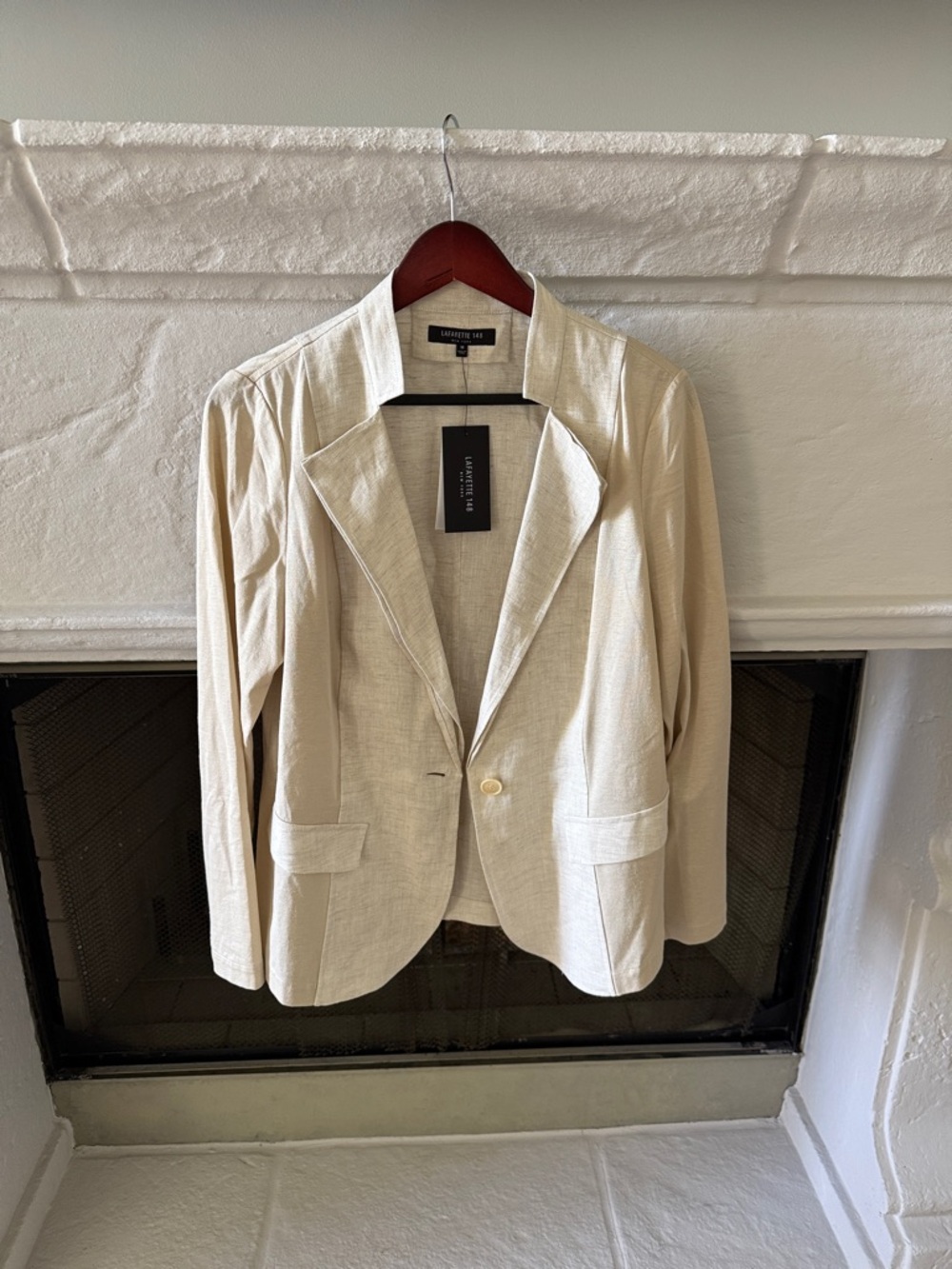 Lafayette 148 New York Cream Single-Button Linen-Blend Blazer